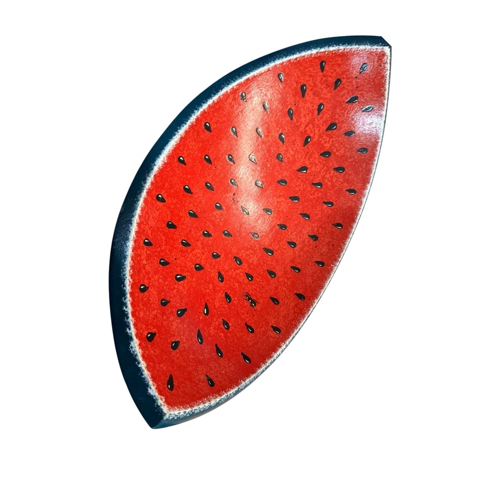 Hand Painted Wooden Watermelon Slice Serving Bowl Red Green Large 14 Inch - Picture 2 of 7